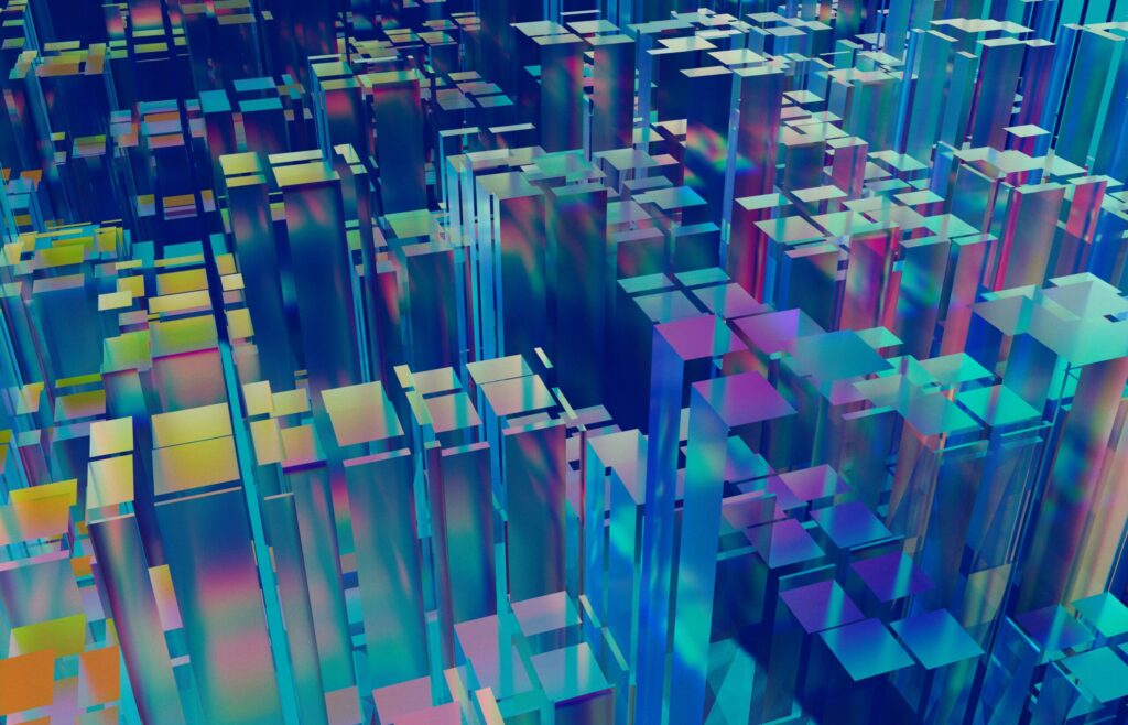 digital artwork in 3d of colorful structures