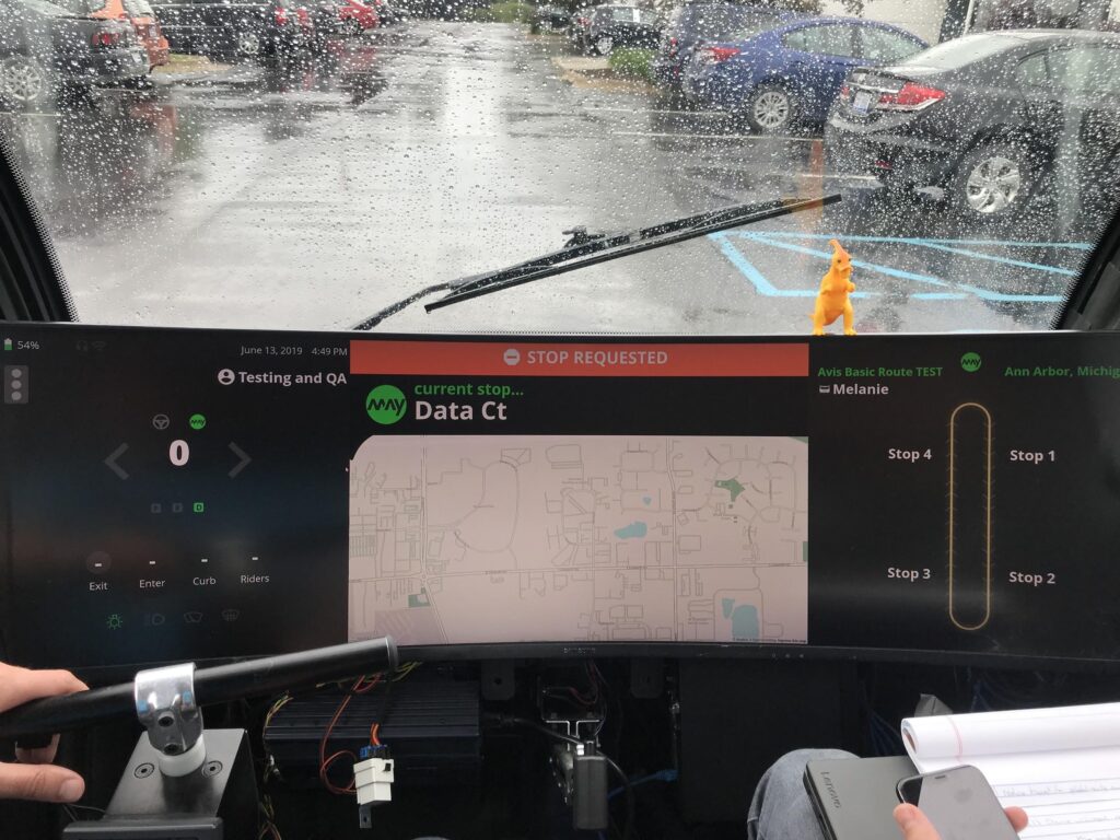 Inside a car view with the data on the car dashboard
