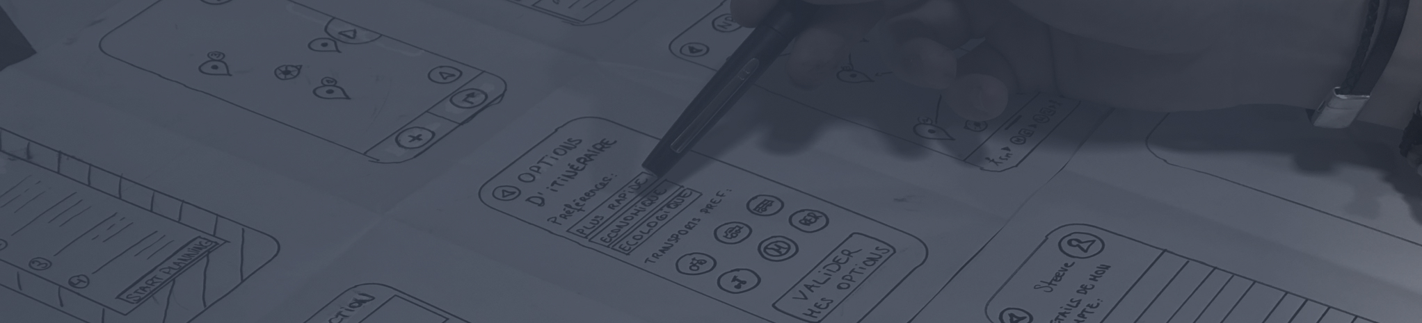 Zoomed in image of drawn wireframes of a mobile device