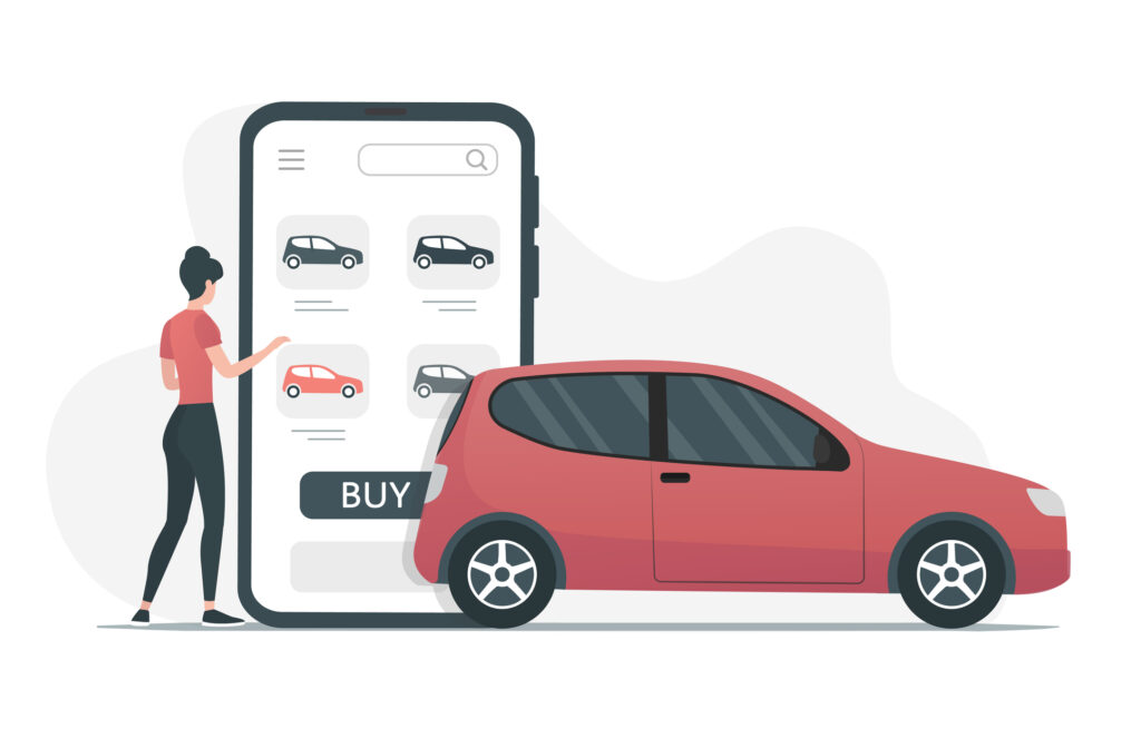 A person using a smartphone to explore flexible payments in the auto industry for an online vehicle purchase.